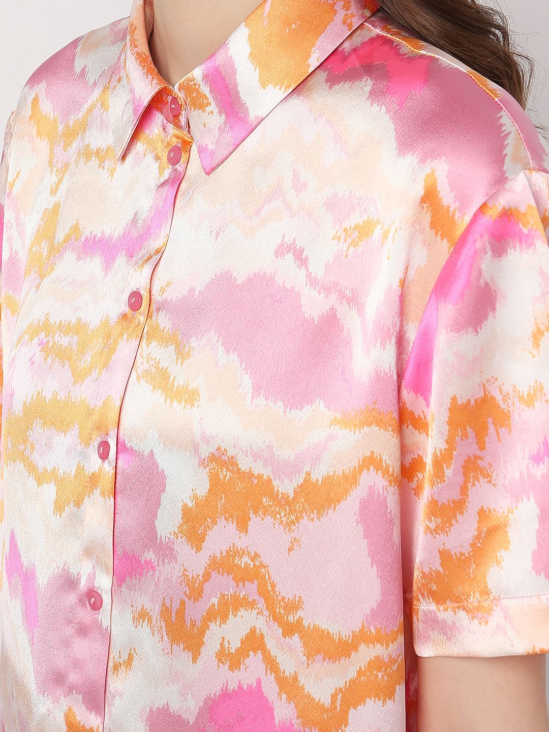 Pink Tie-Dye Satin Shirt - Image 8