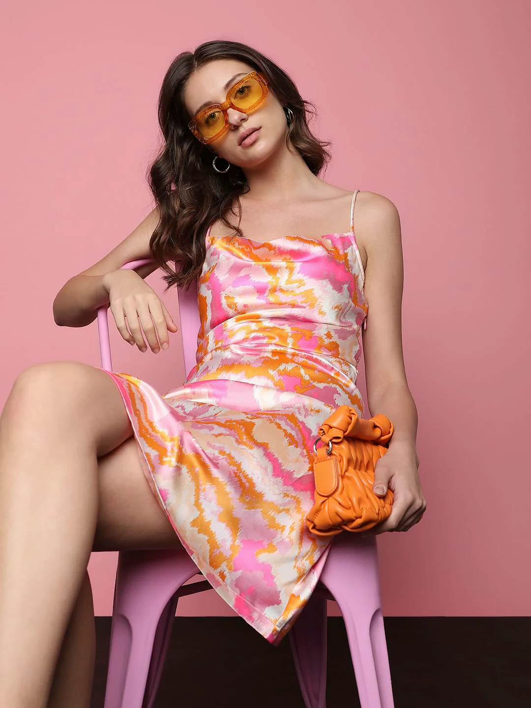 Pink Abstract Print Mini Dress