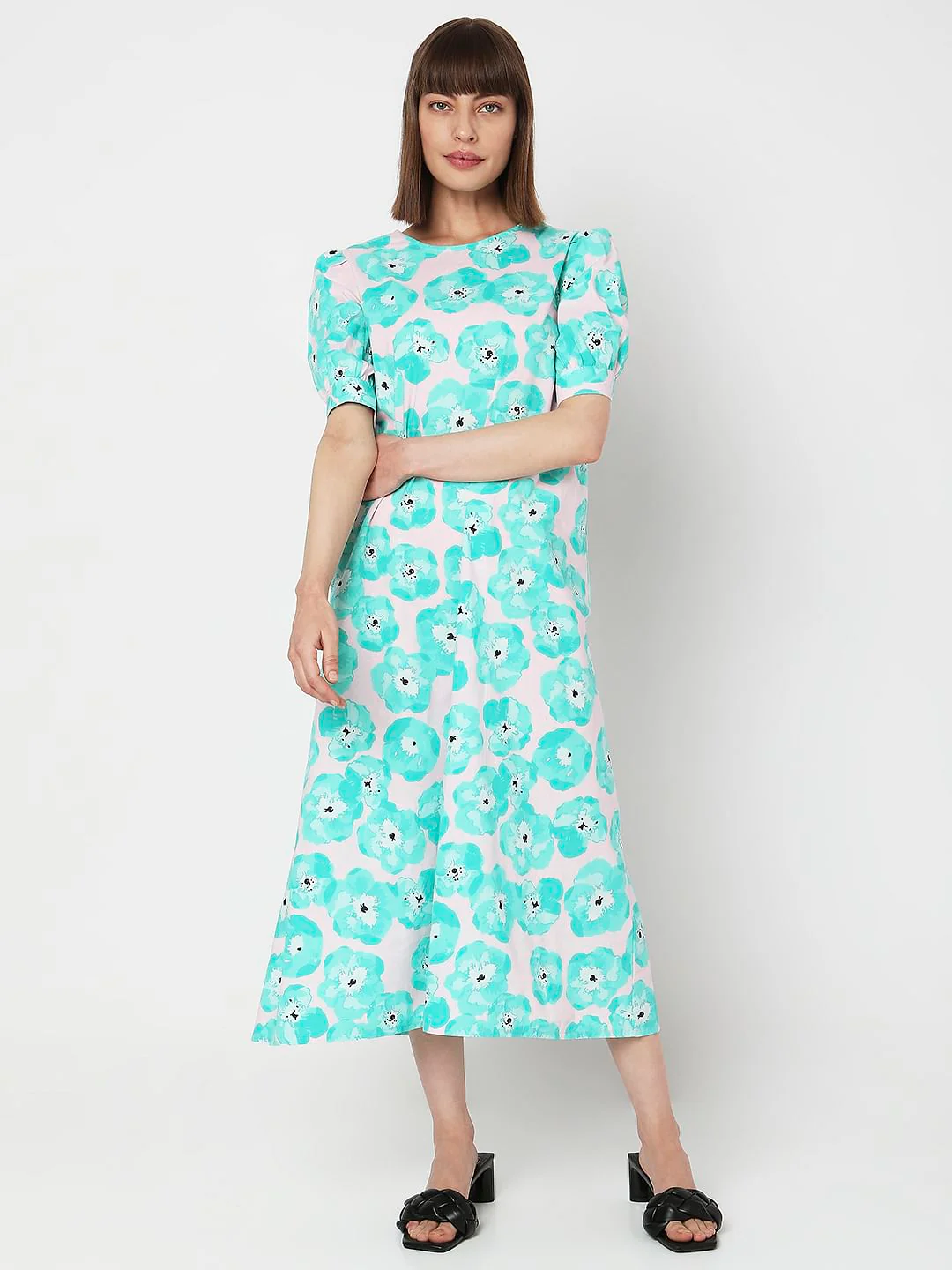 Electric Green Floral Midi Dress - Image 2
