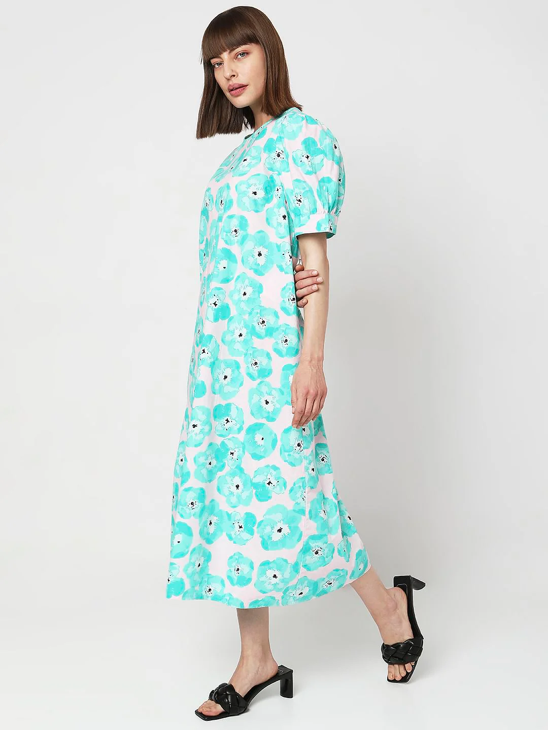 Electric Green Floral Midi Dress - Image 3