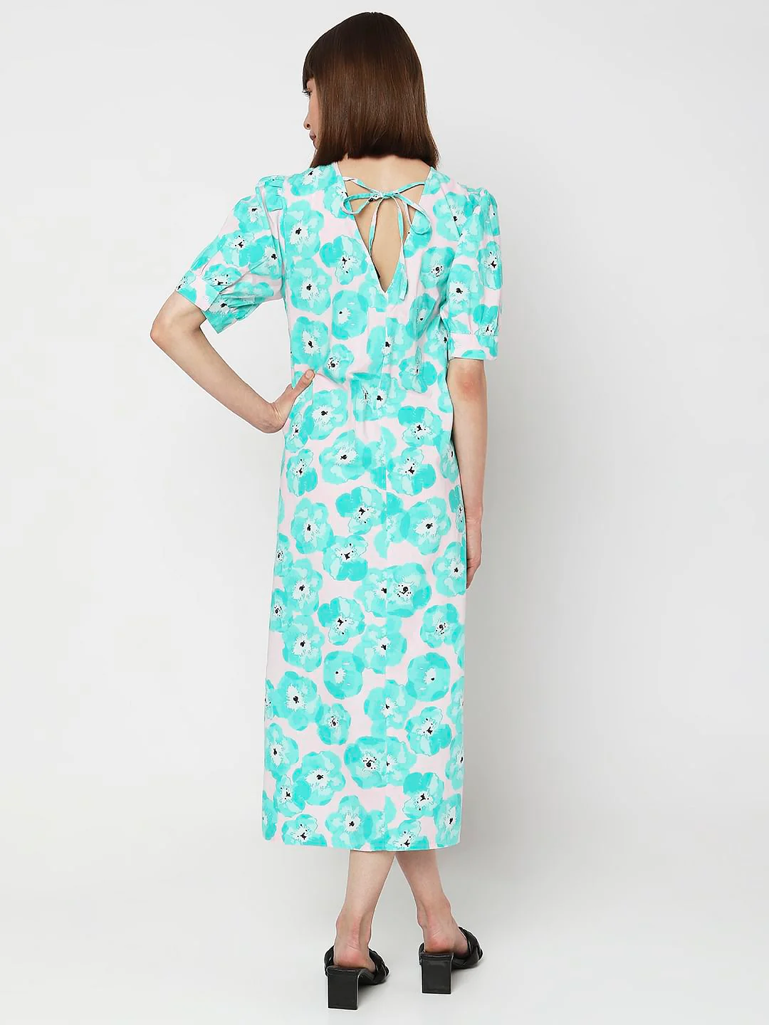 Electric Green Floral Midi Dress - Image 4
