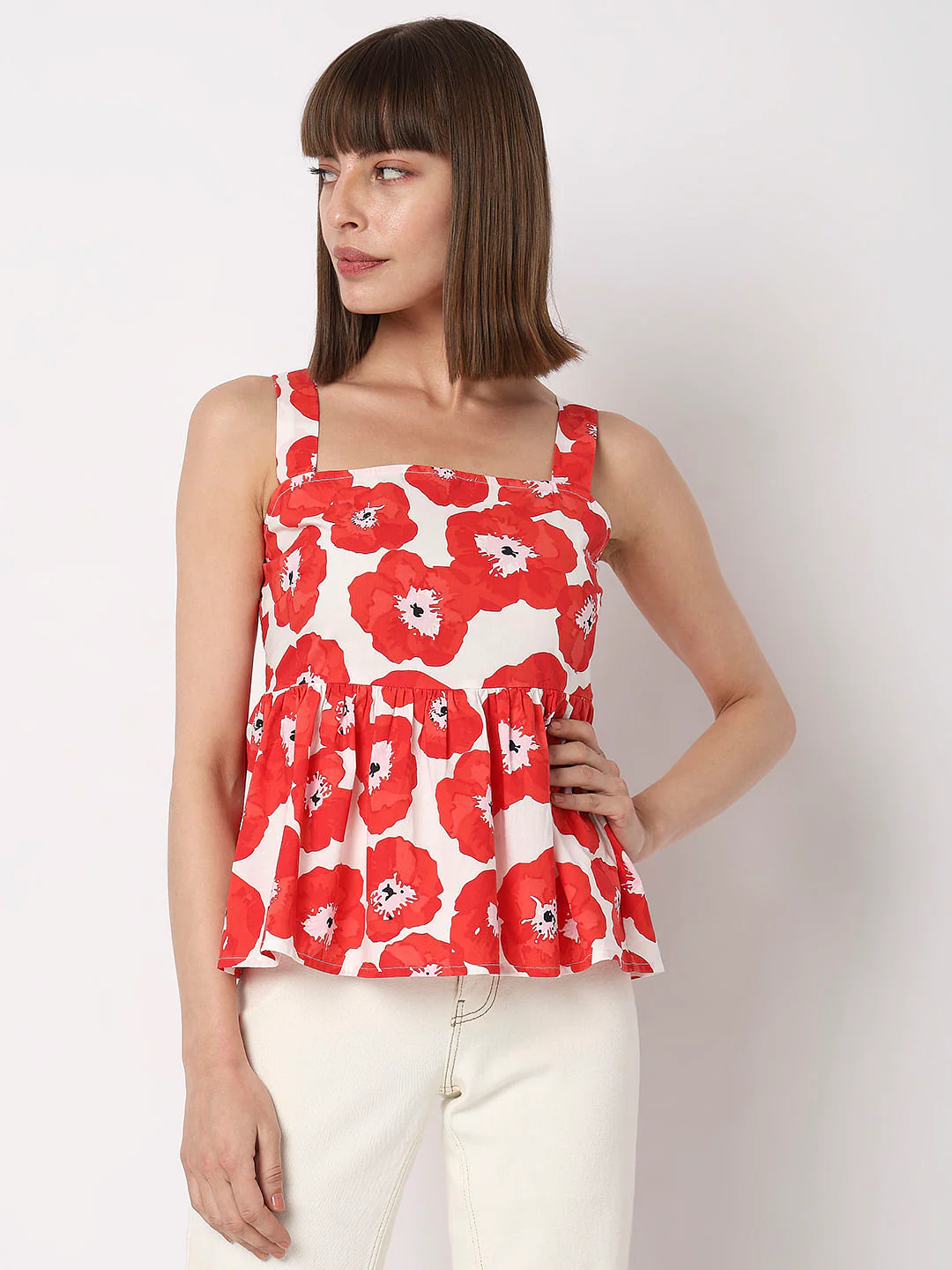 Red Floral Flared Top - Image 2