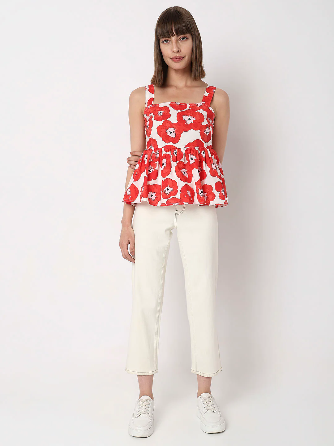 Red Floral Flared Top - Image 5