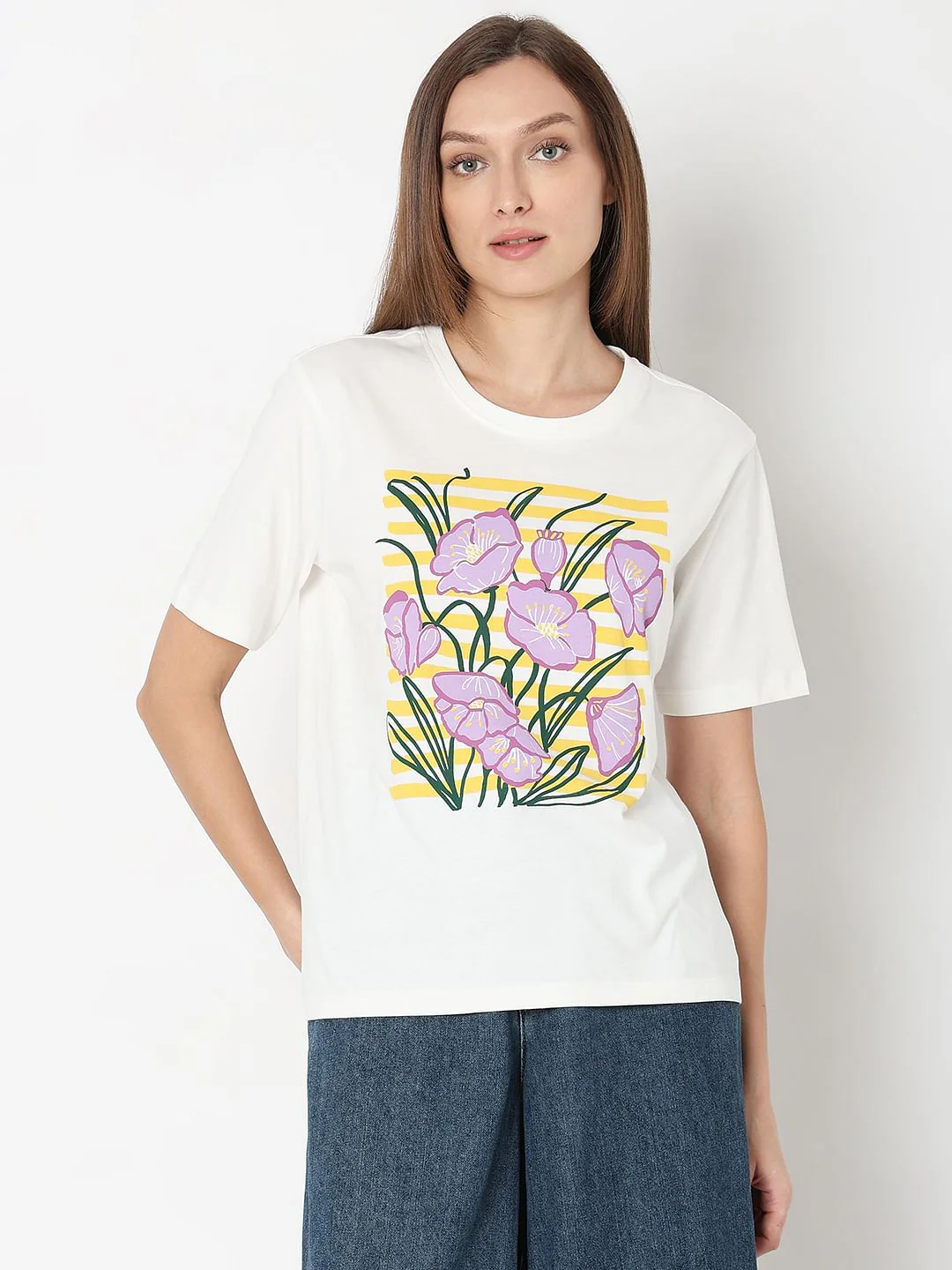 White Floral Print T-Shirt - Image 2