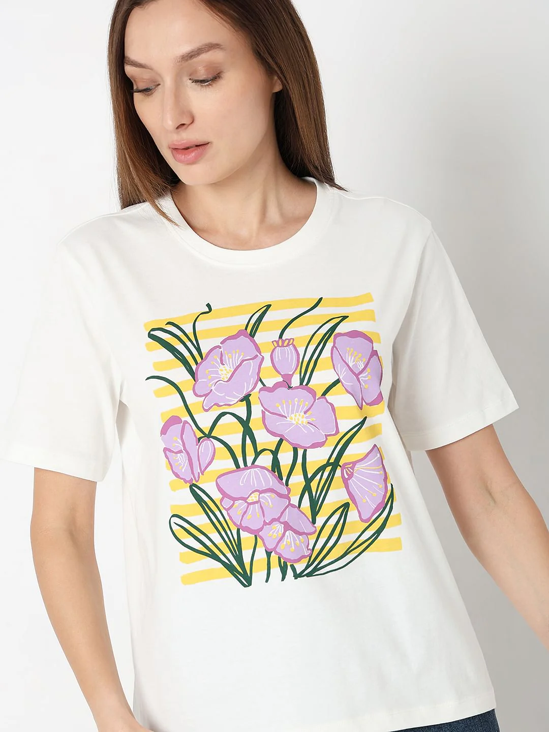 White Floral Print T-Shirt - Image 6