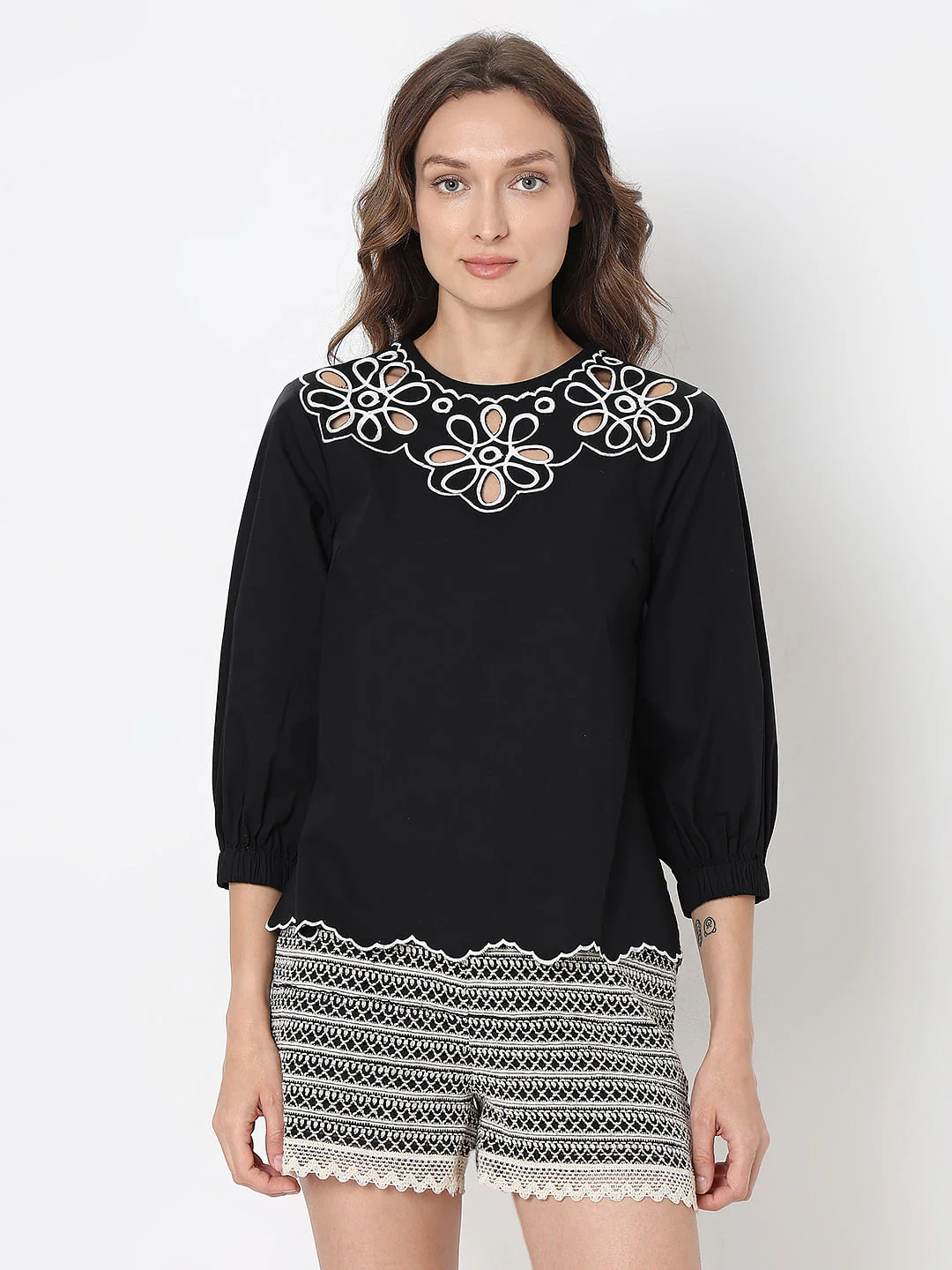 Black Floral Embroidered Top - Image 2