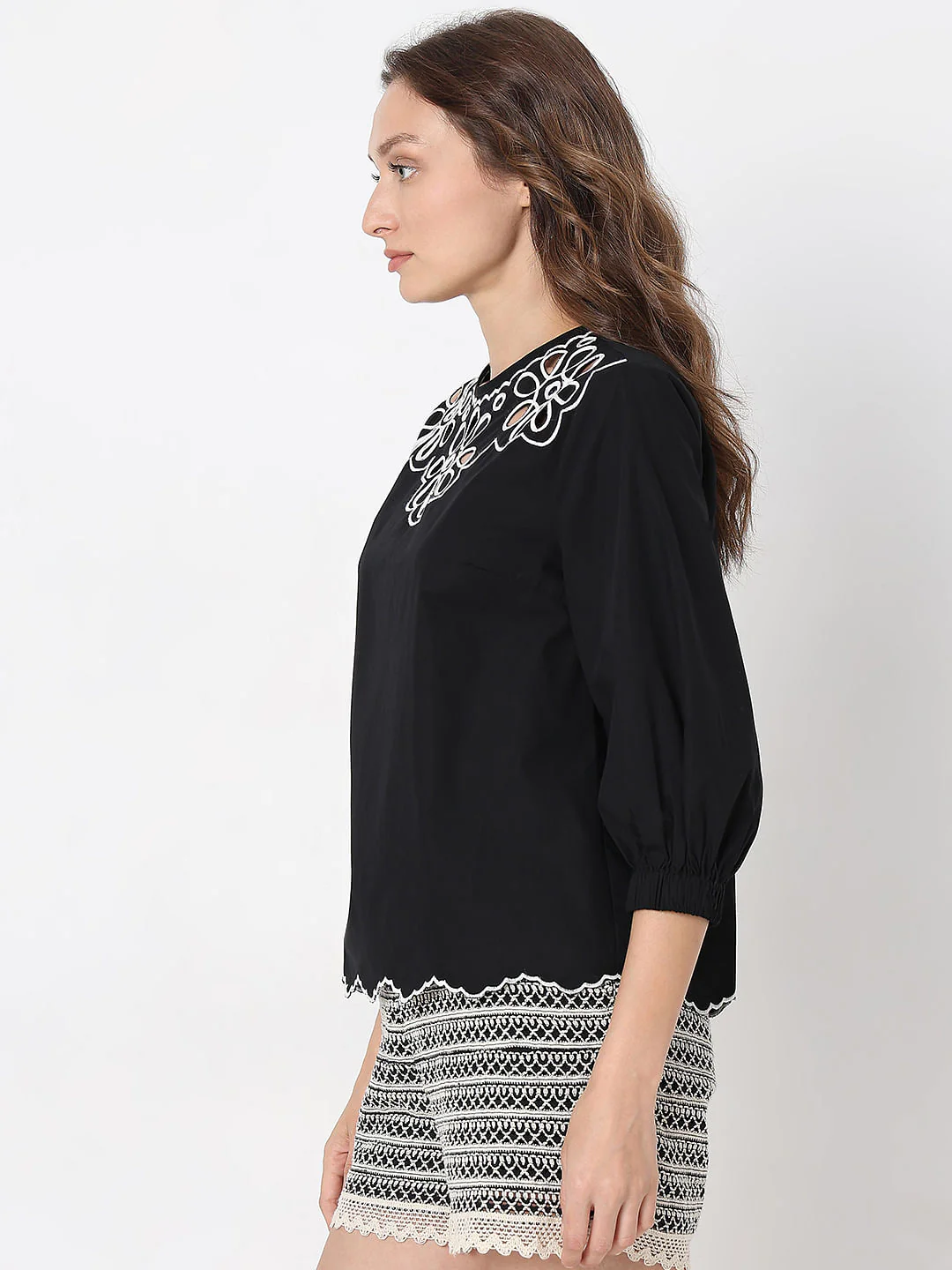 Black Floral Embroidered Top - Image 3