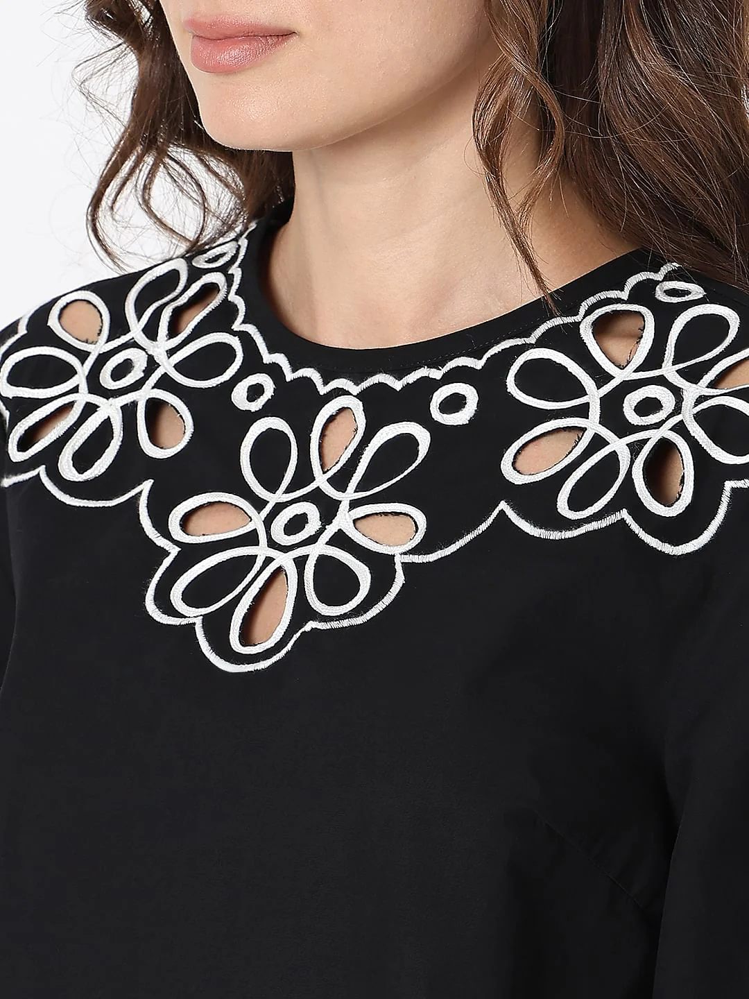 Black Floral Embroidered Top - Image 8