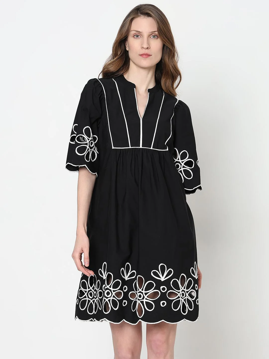 Black Floral Embroidered Shift Dress - Image 2