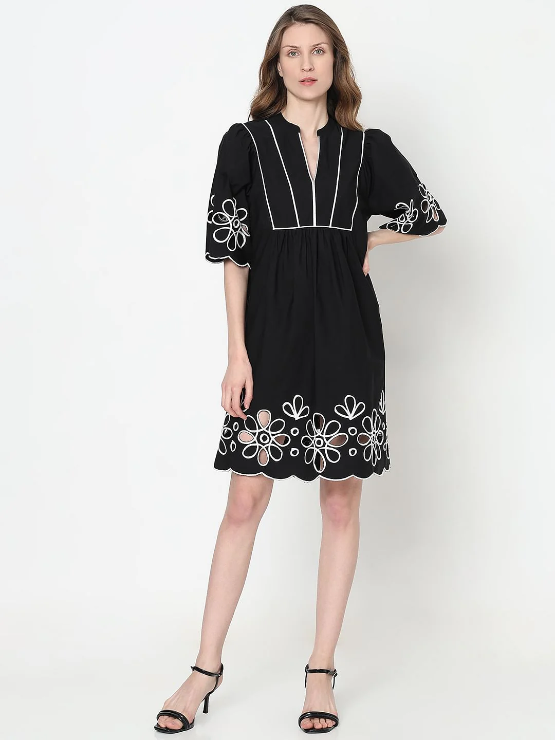 Black Floral Embroidered Shift Dress - Image 5