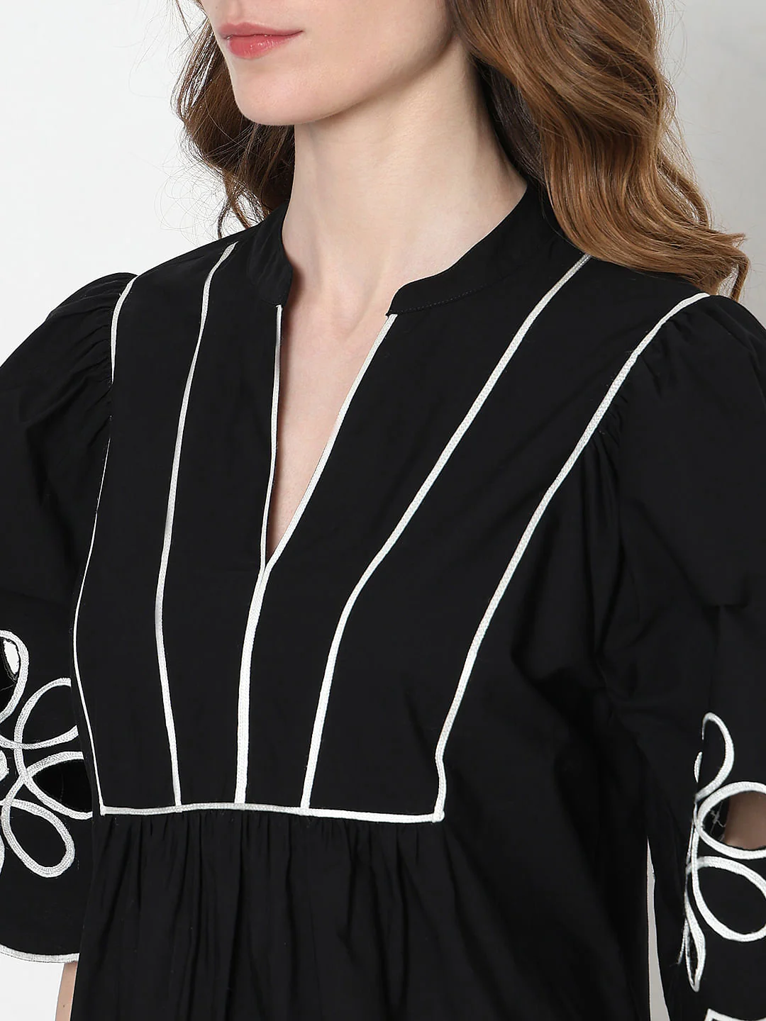 Black Floral Embroidered Shift Dress - Image 8