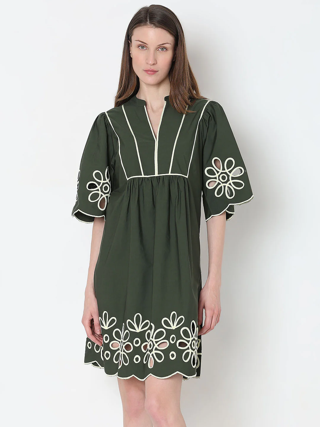 Green Contrast Piping Dress - Image 2
