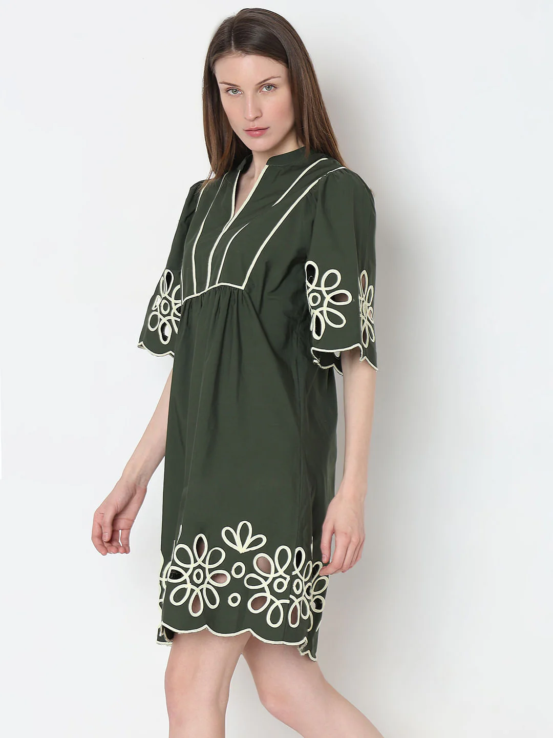 Green Contrast Piping Dress - Image 3