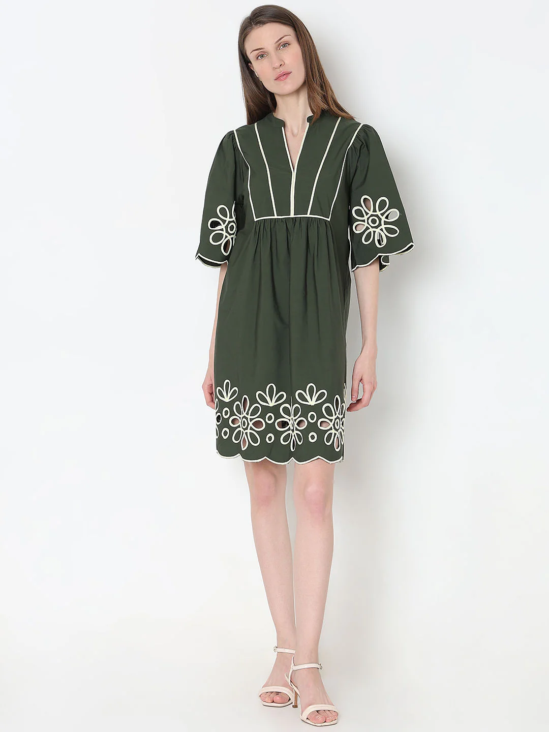 Green Contrast Piping Dress - Image 5