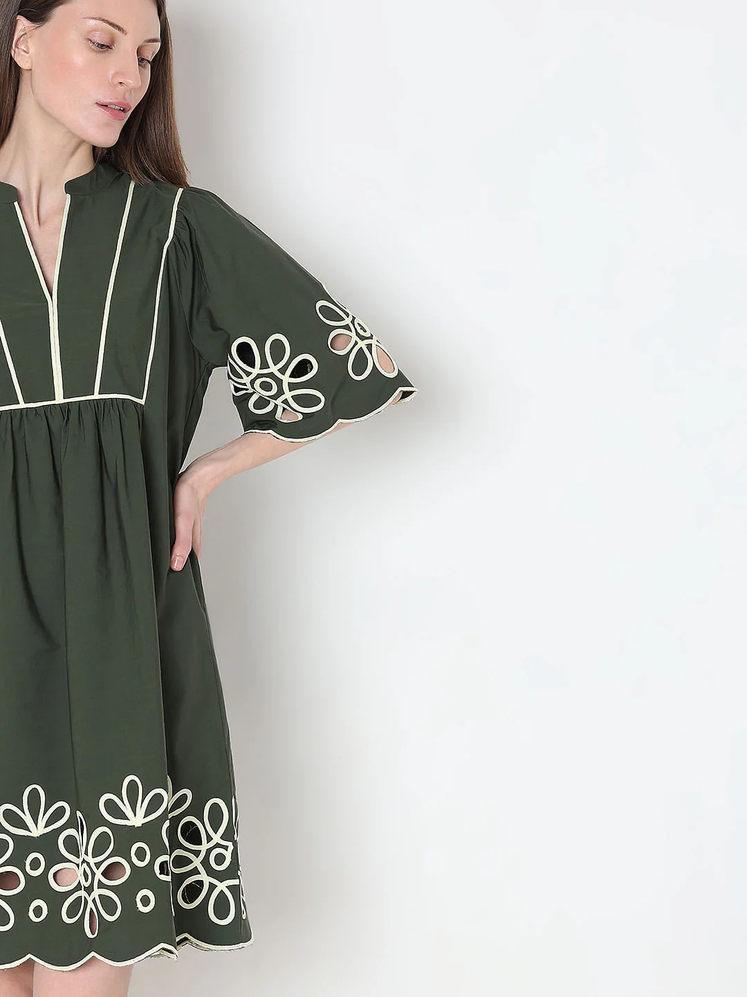 Green Contrast Piping Dress - Image 6
