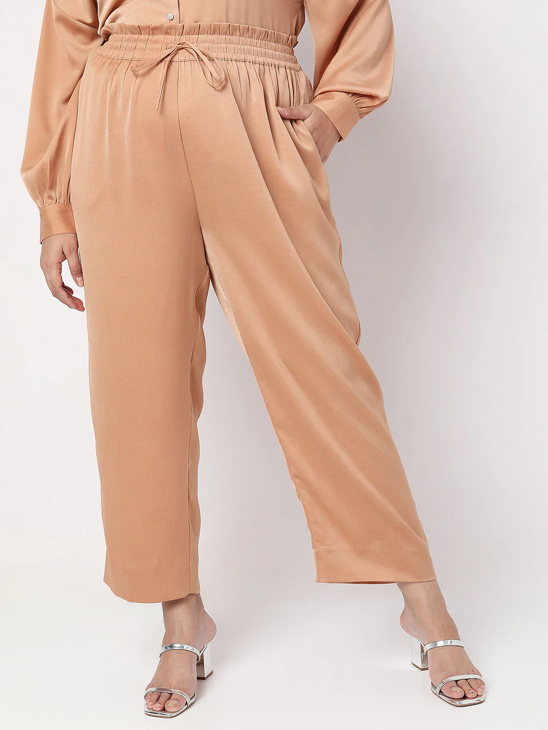Curve Brown Wide Leg Co-Ord Pants - Image 2