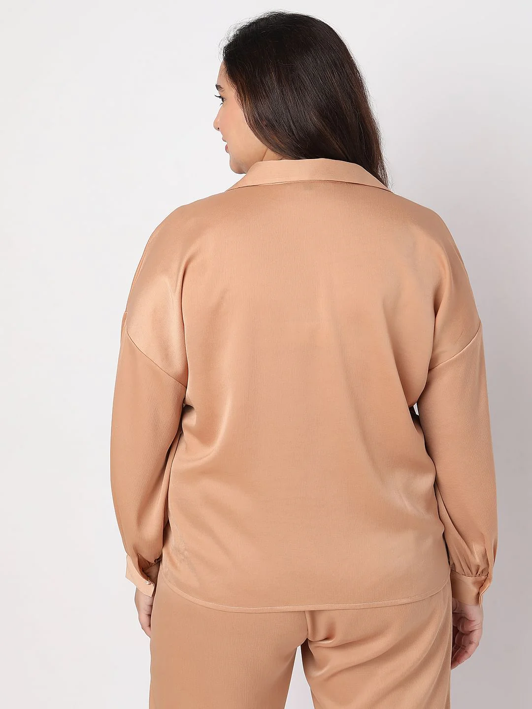 Curve Brown Satin Co-Ord Shirt - Image 4