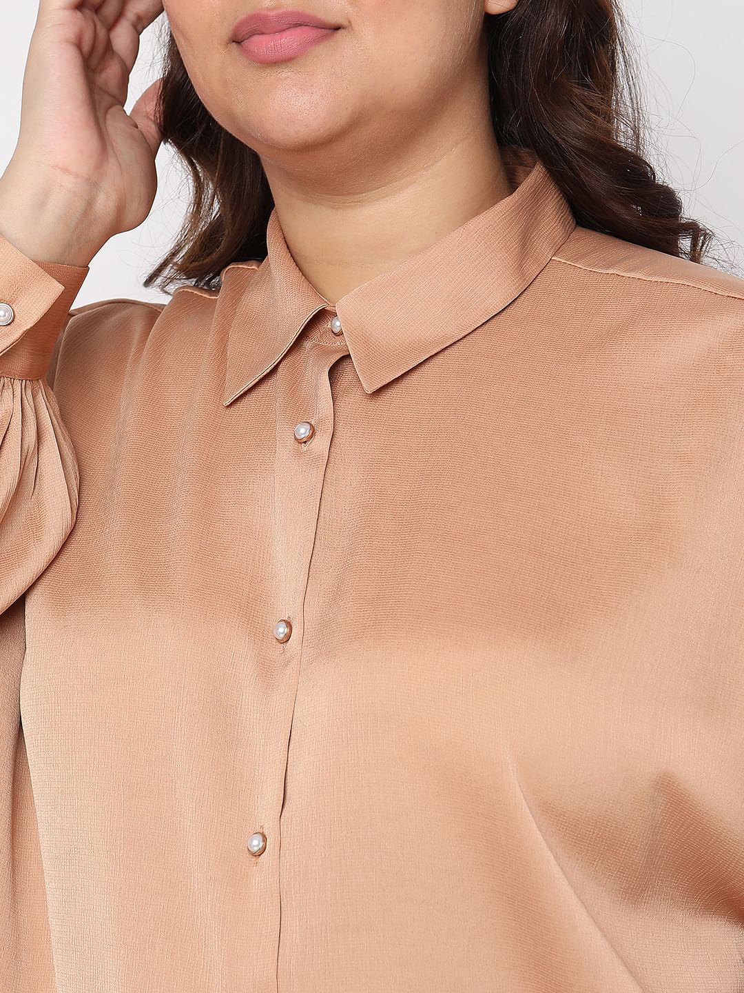 Curve Brown Satin Co-Ord Shirt - Image 6