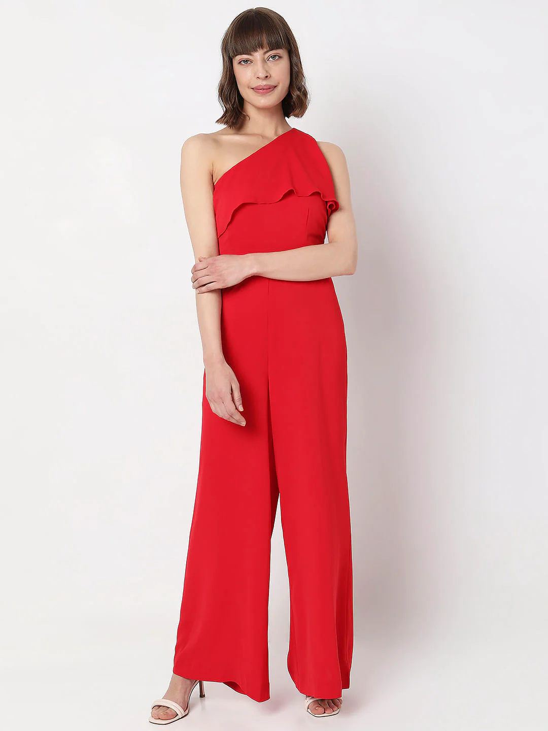Red One Shoulder Jumpsuit - Image 2