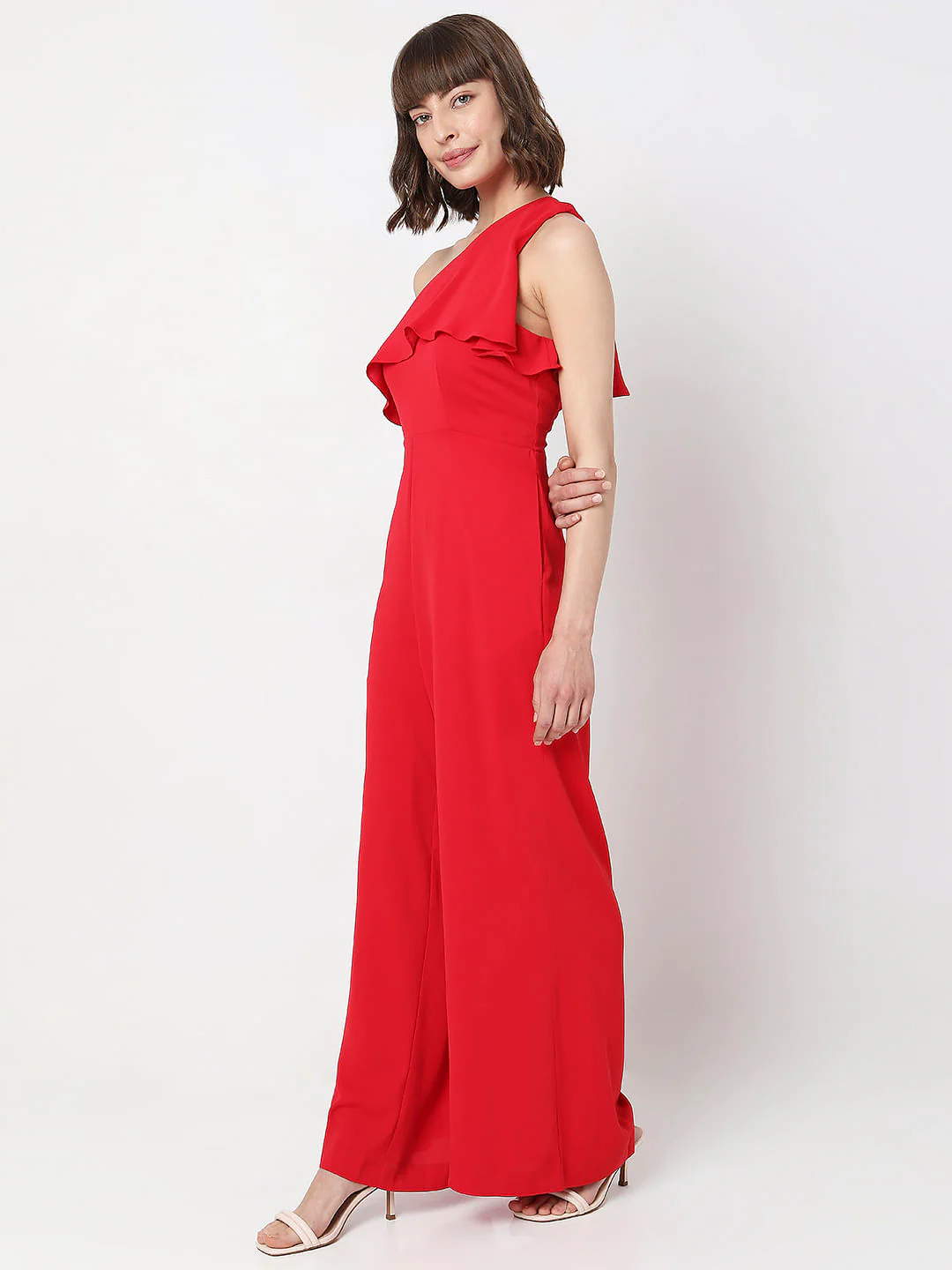 Red One Shoulder Jumpsuit - Image 3