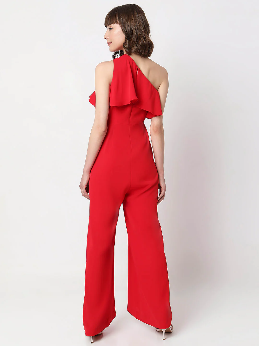 Red One Shoulder Jumpsuit - Image 4