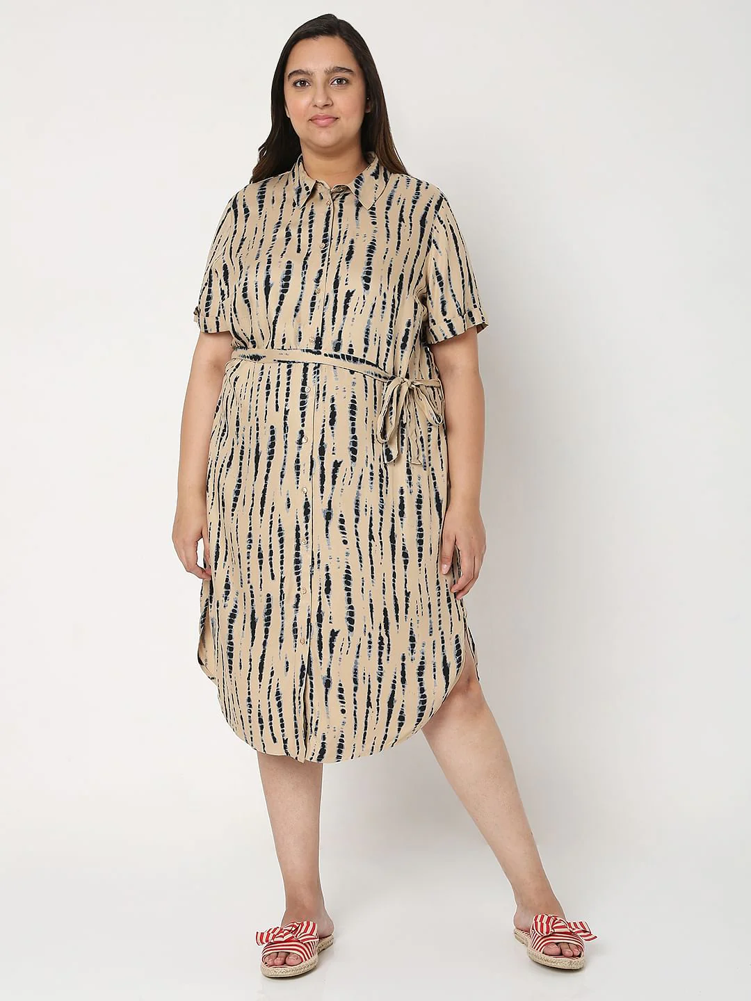 Curve Beige Tie Dye Shirt Dress - Image 2