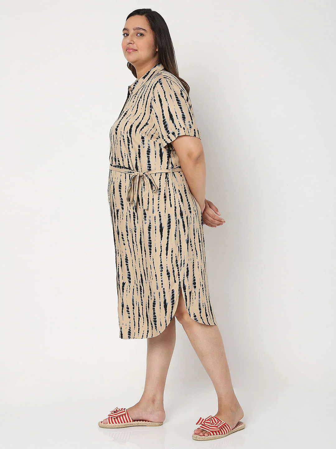 Curve Beige Tie Dye Shirt Dress - Image 3