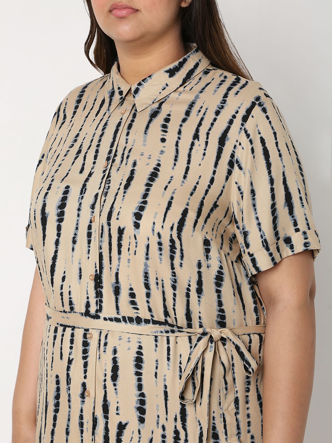 Curve Beige Tie Dye Shirt Dress - Image 5