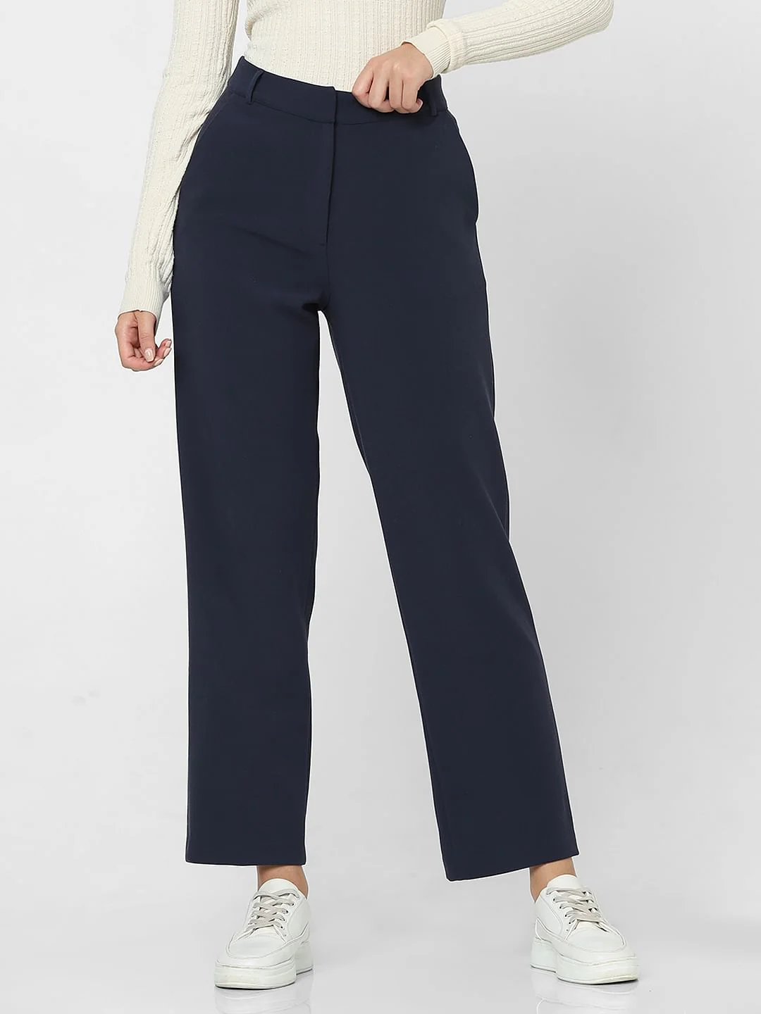 Navy Blue High Rise Straight Fit Pants - Image 2