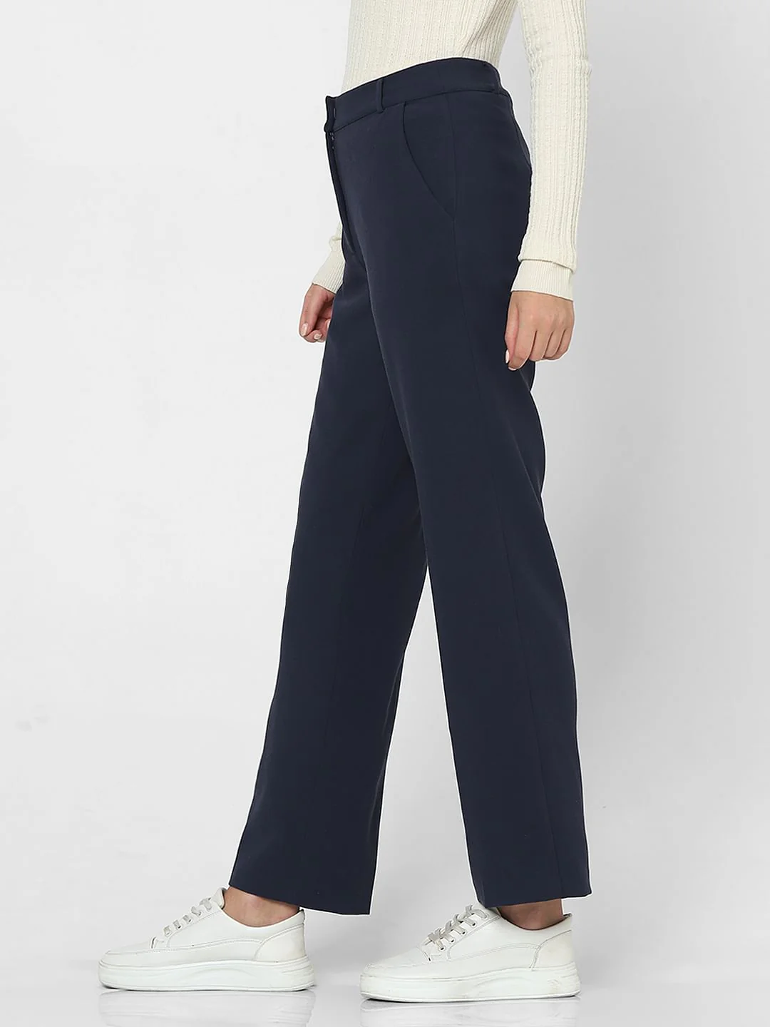 Navy Blue High Rise Straight Fit Pants - Image 3