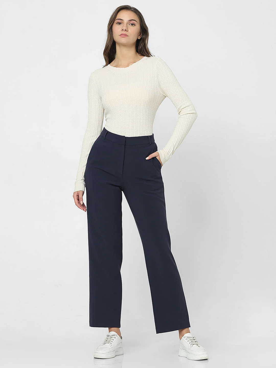 Navy Blue High Rise Straight Fit Pants - Image 5