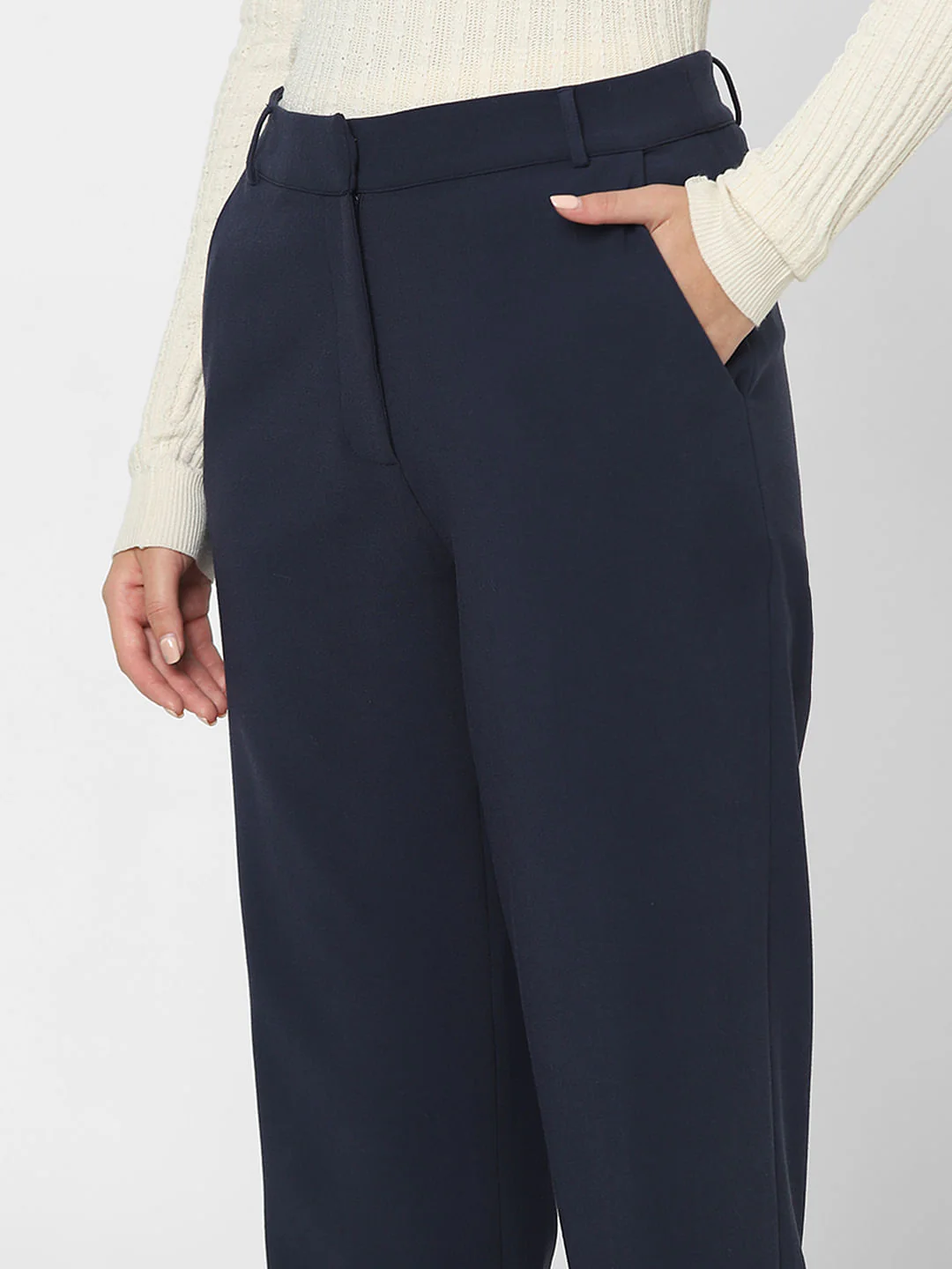 Navy Blue High Rise Straight Fit Pants - Image 6