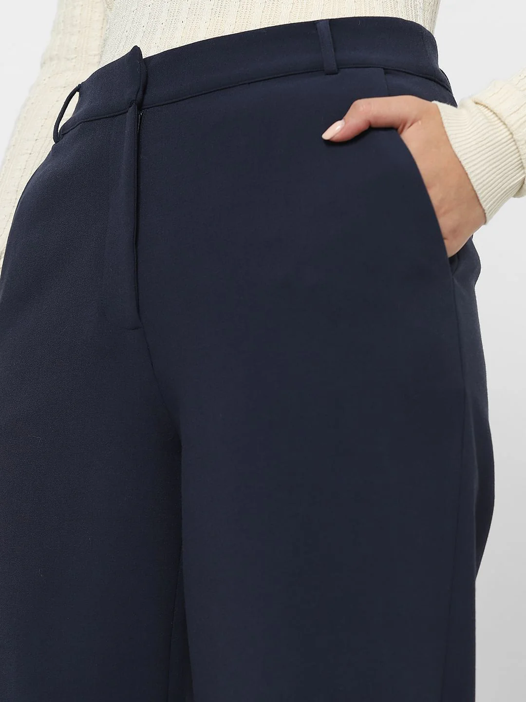Navy Blue High Rise Straight Fit Pants - Image 8