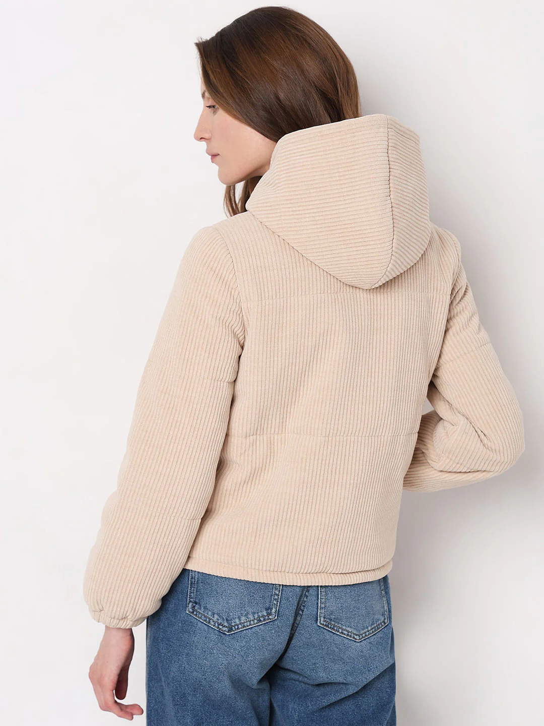 Beige Corduroy Hooded Jacket - Image 4