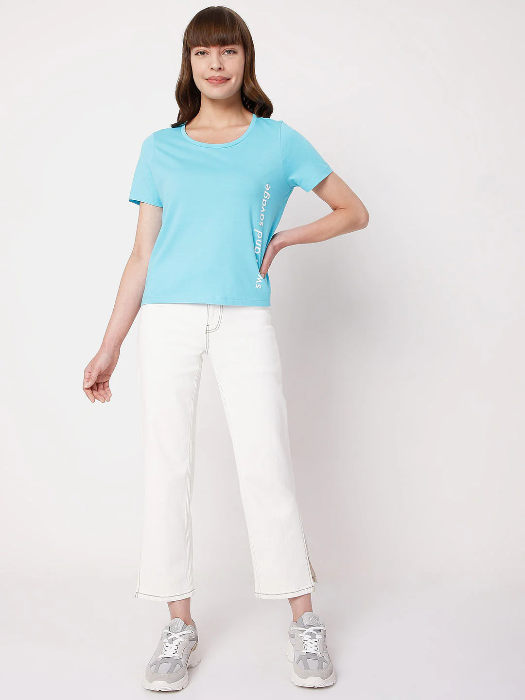 Blue Placement Print T-Shirt - Image 5