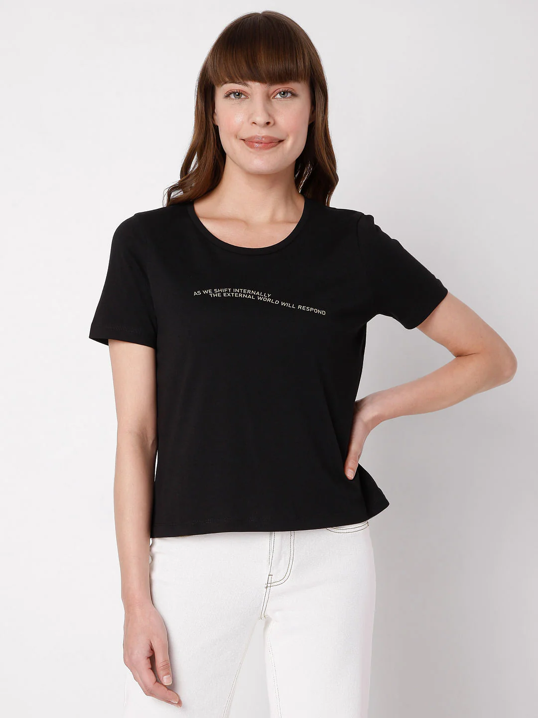 Black Slogan Print T-Shirt - Image 2