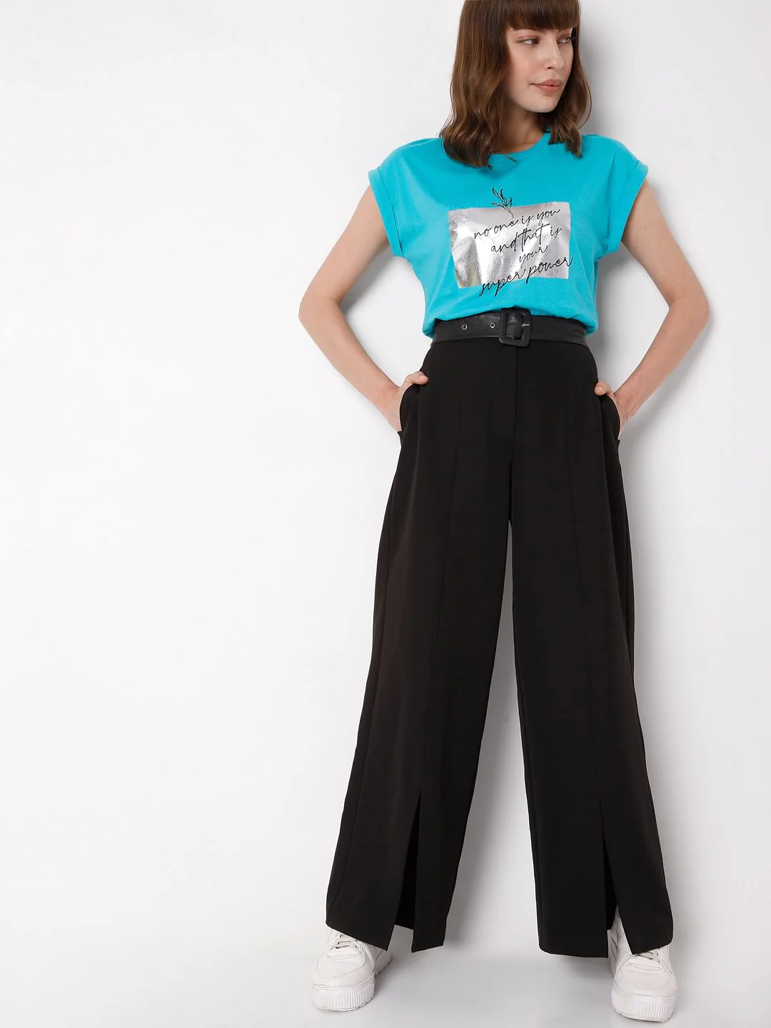 Blue Slogan Print T-Shirt