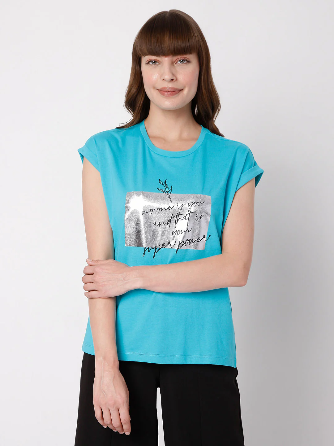 Blue Slogan Print T-Shirt - Image 2
