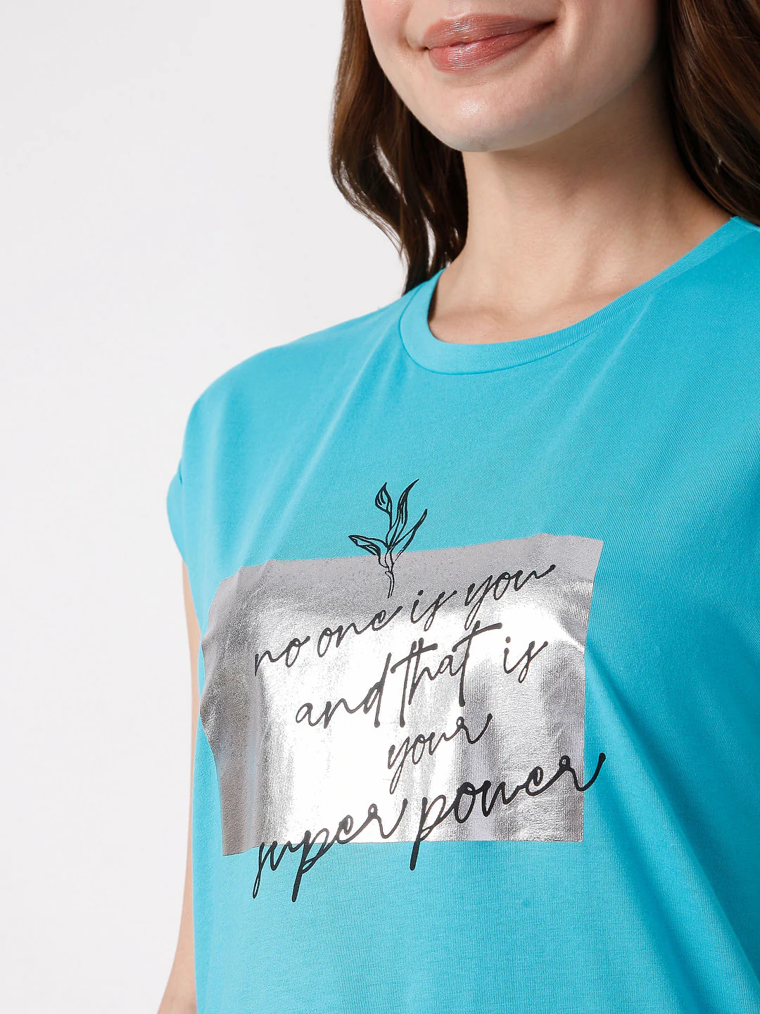 Blue Slogan Print T-Shirt - Image 6