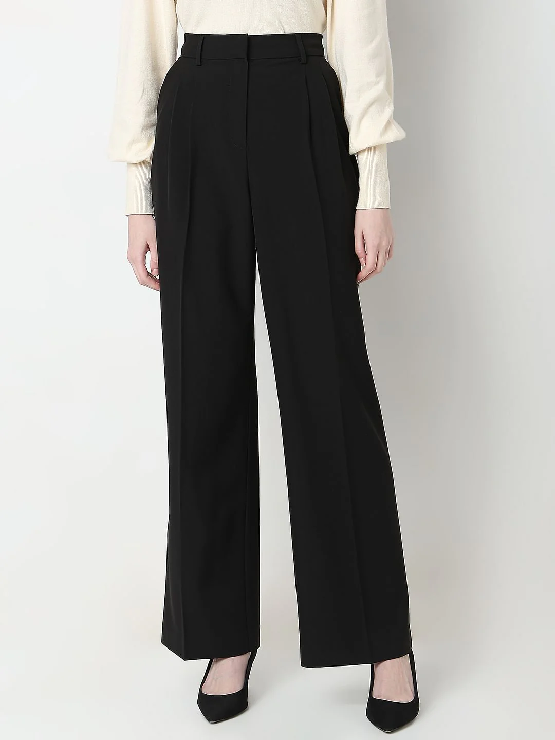 Black Mid Rise Wide Leg Dad Pants - Image 2