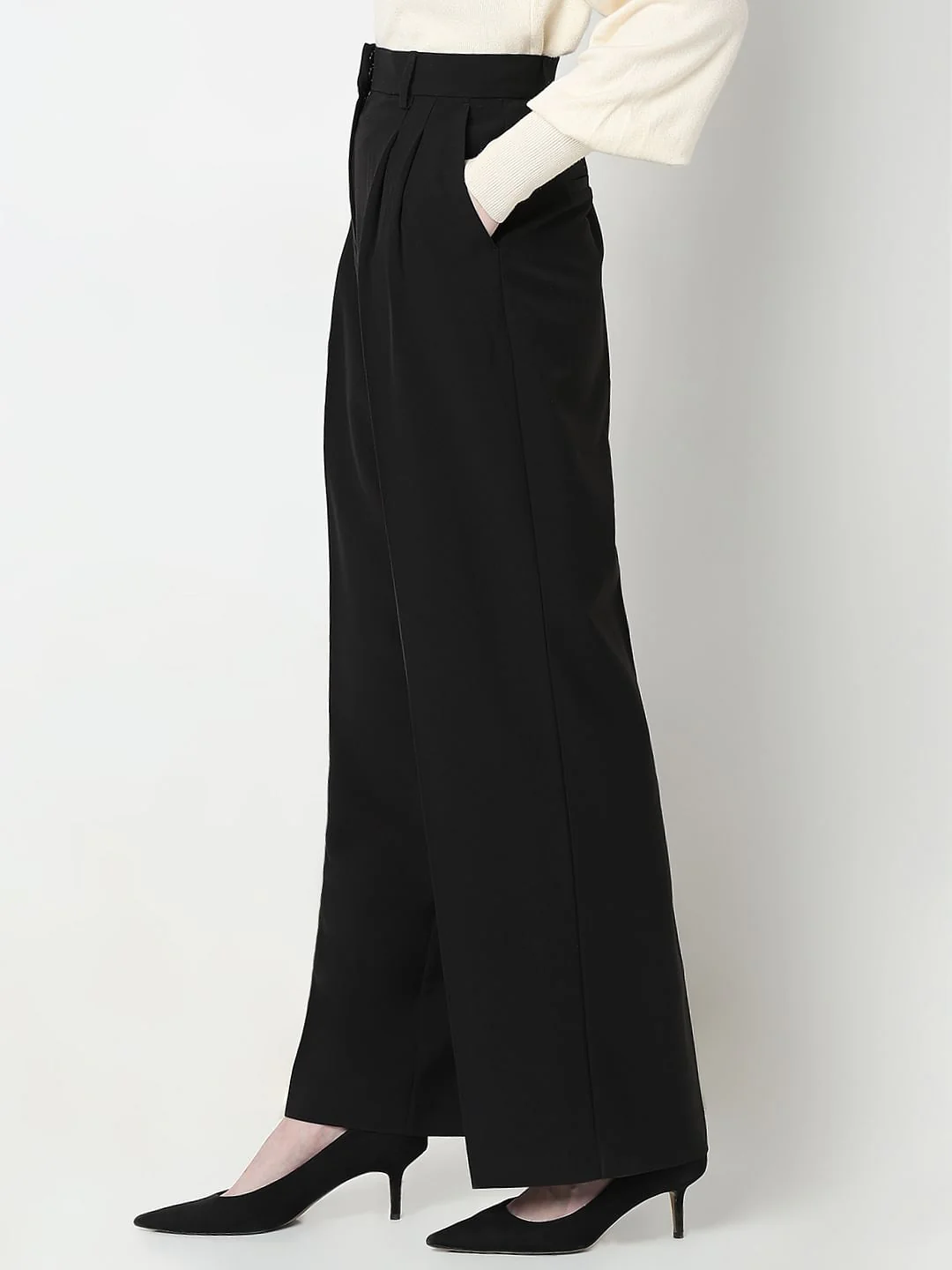 Black Mid Rise Wide Leg Dad Pants - Image 3