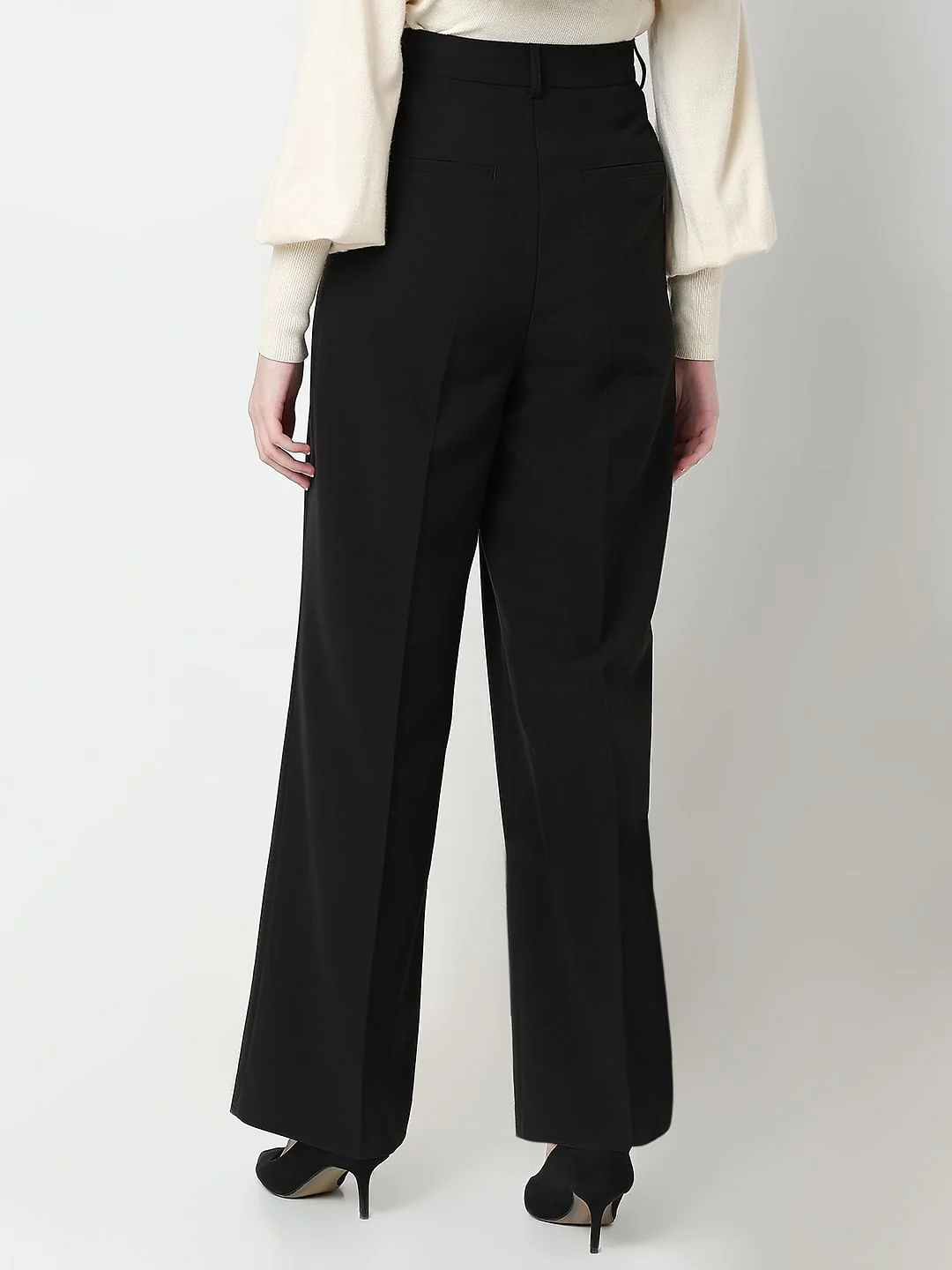 Black Mid Rise Wide Leg Dad Pants - Image 4