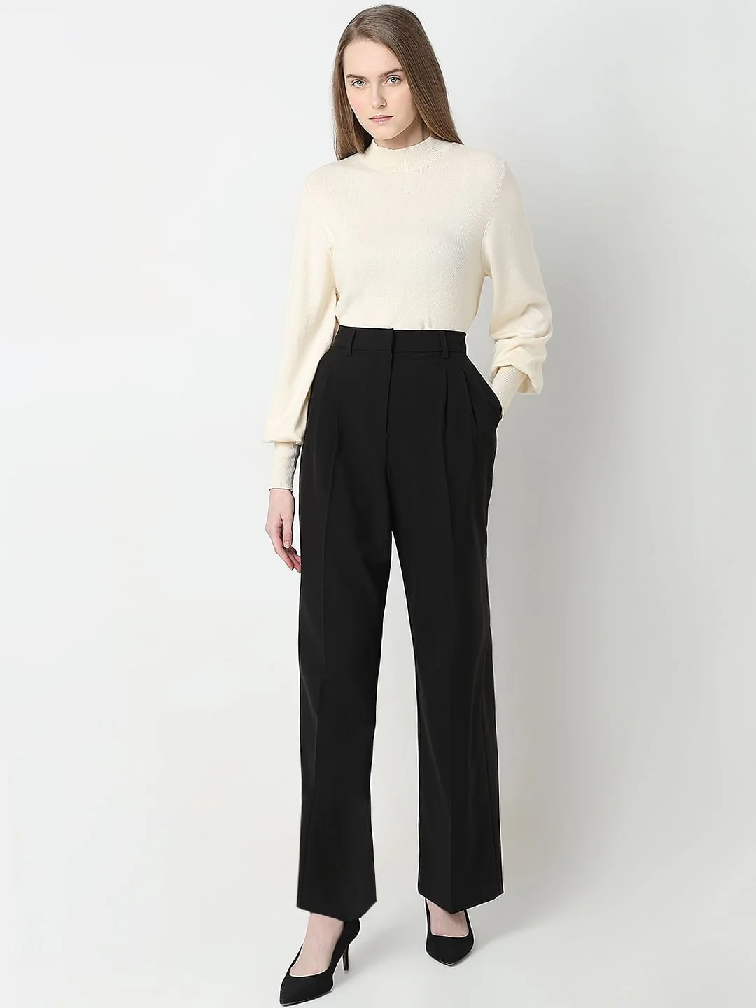 Black Mid Rise Wide Leg Dad Pants - Image 5