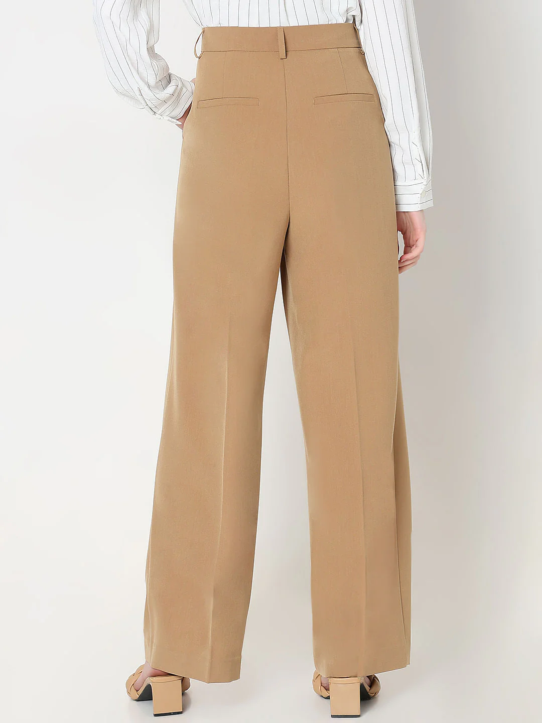 Beige Mid Rise Wide Dad Pants - Image 4