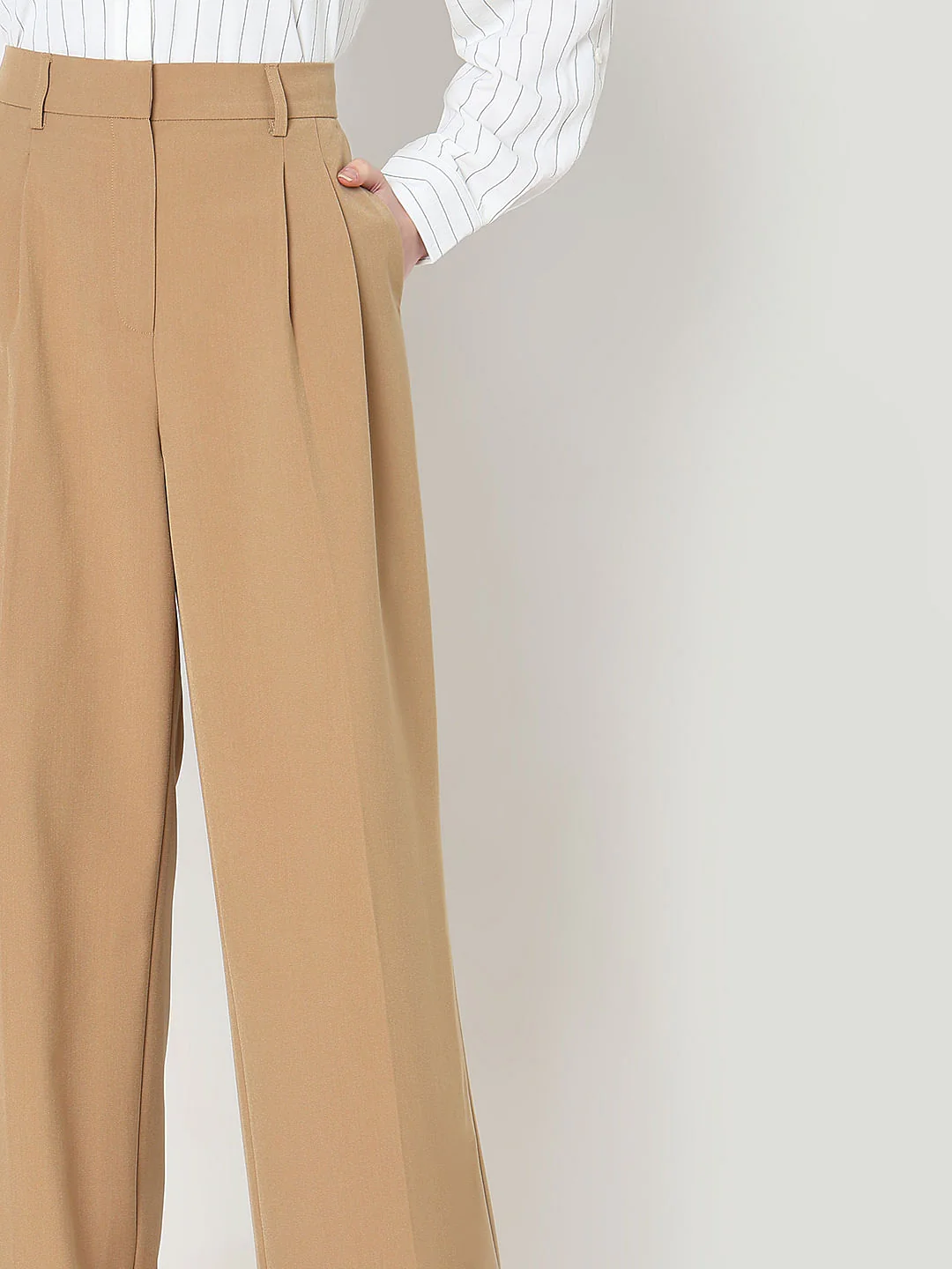 Beige Mid Rise Wide Dad Pants - Image 6
