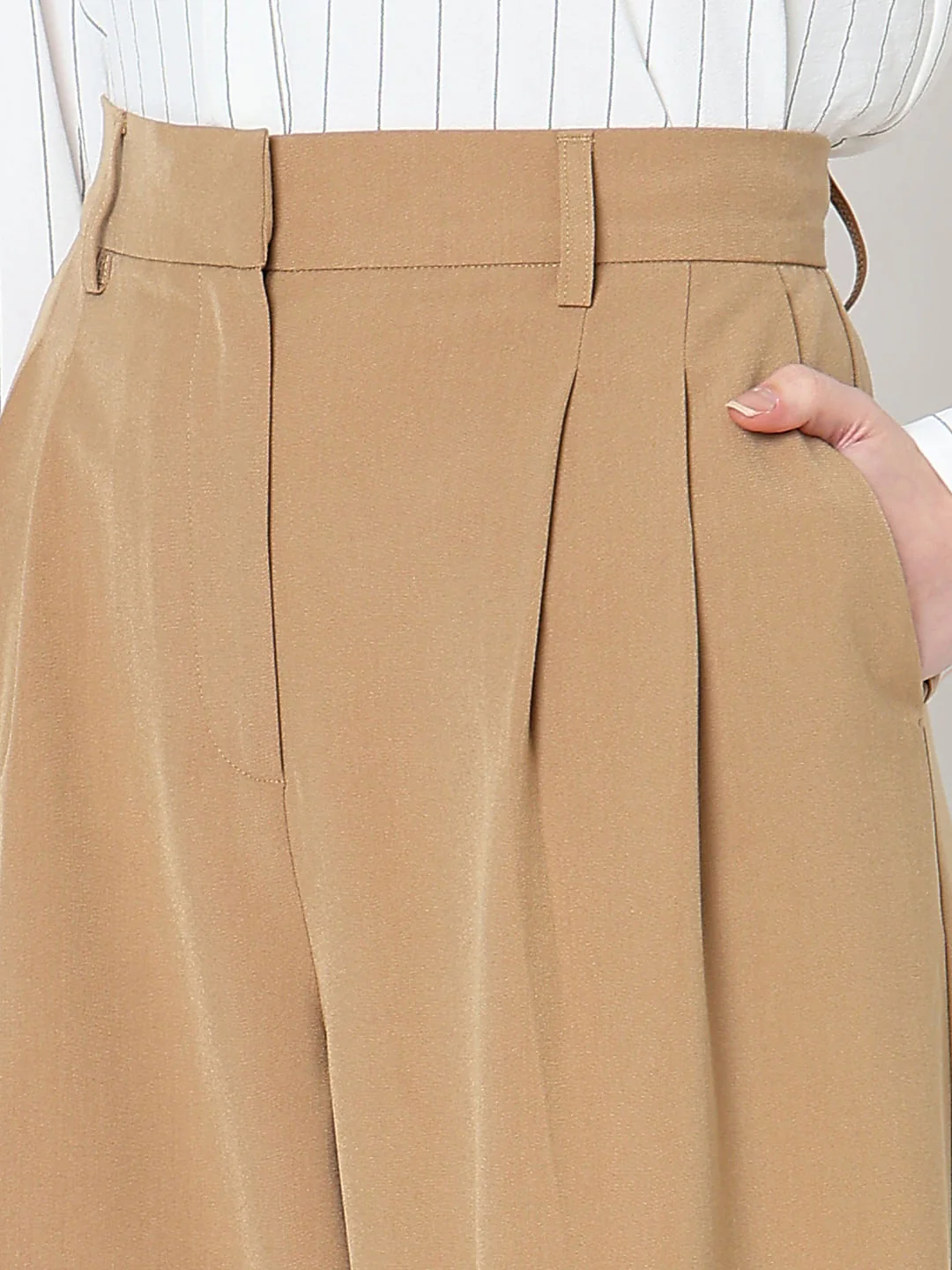 Beige Mid Rise Wide Dad Pants - Image 8