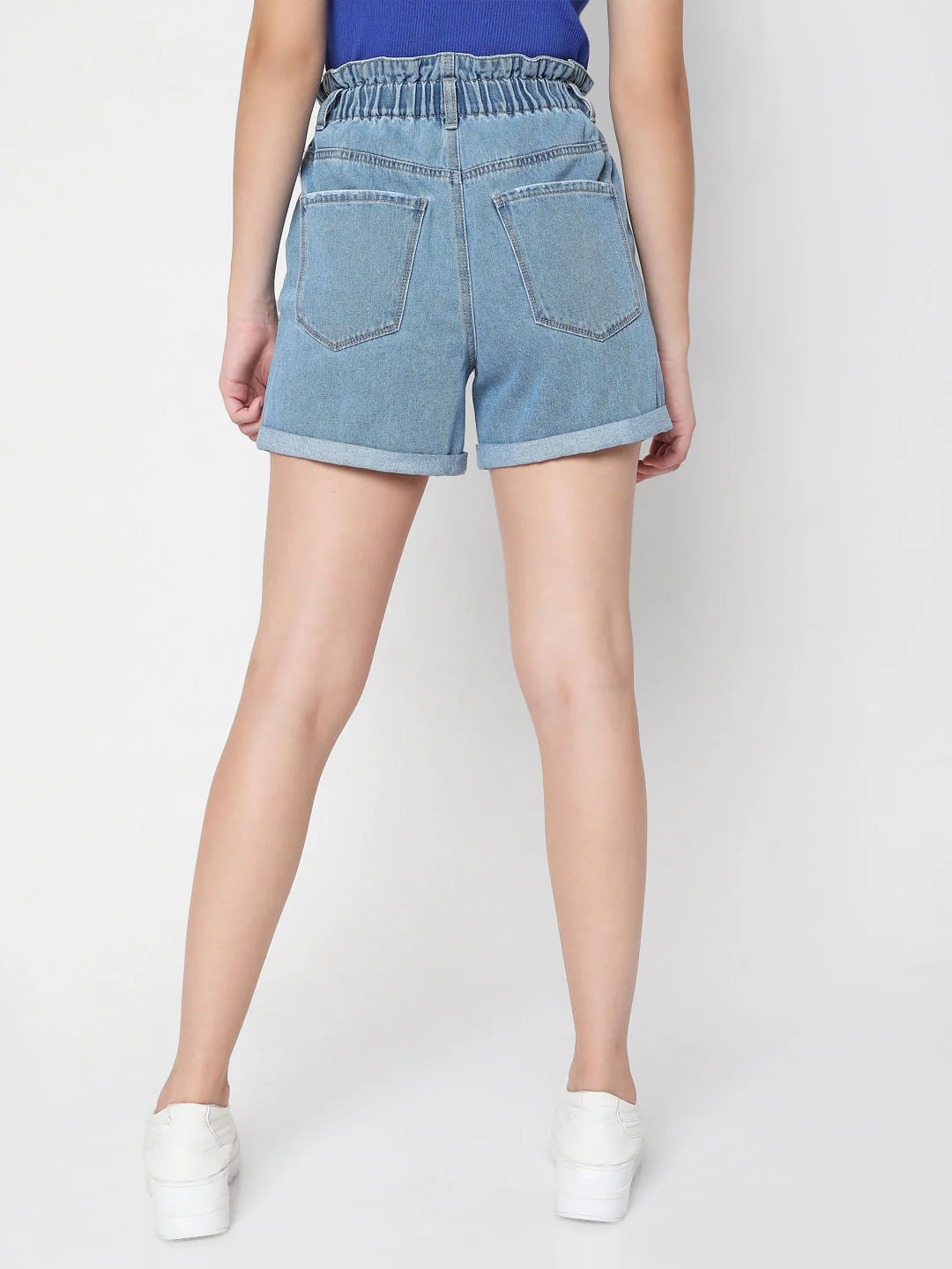 Blue High Rise Denim Shorts - Image 4