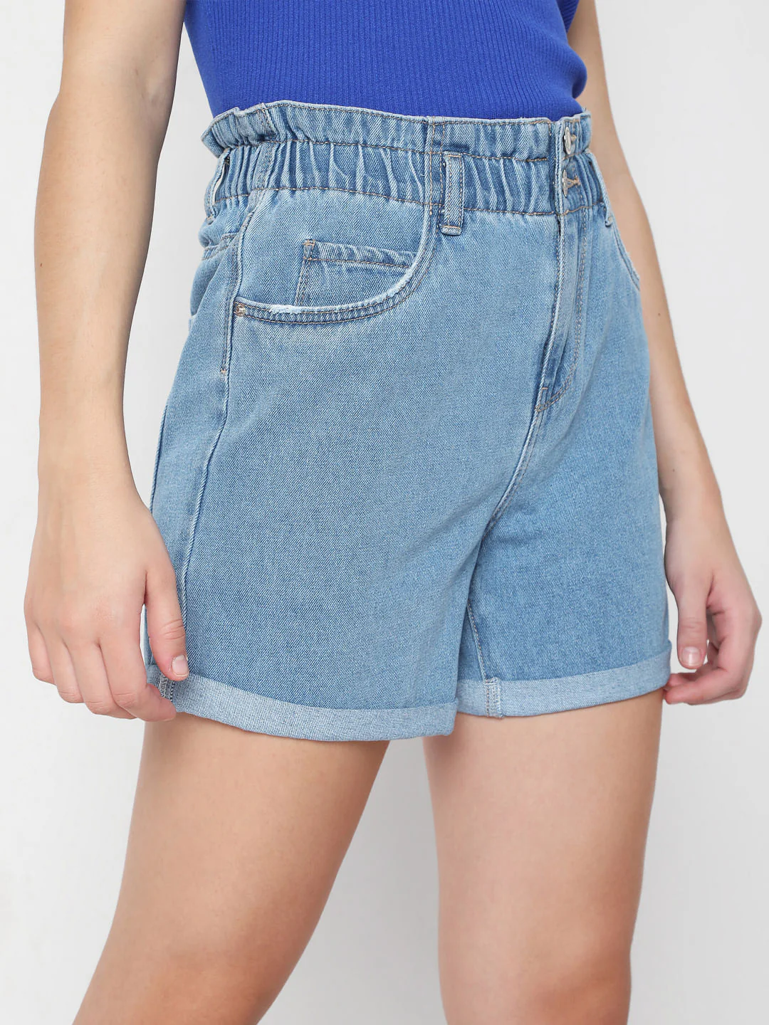 Blue High Rise Denim Shorts - Image 5