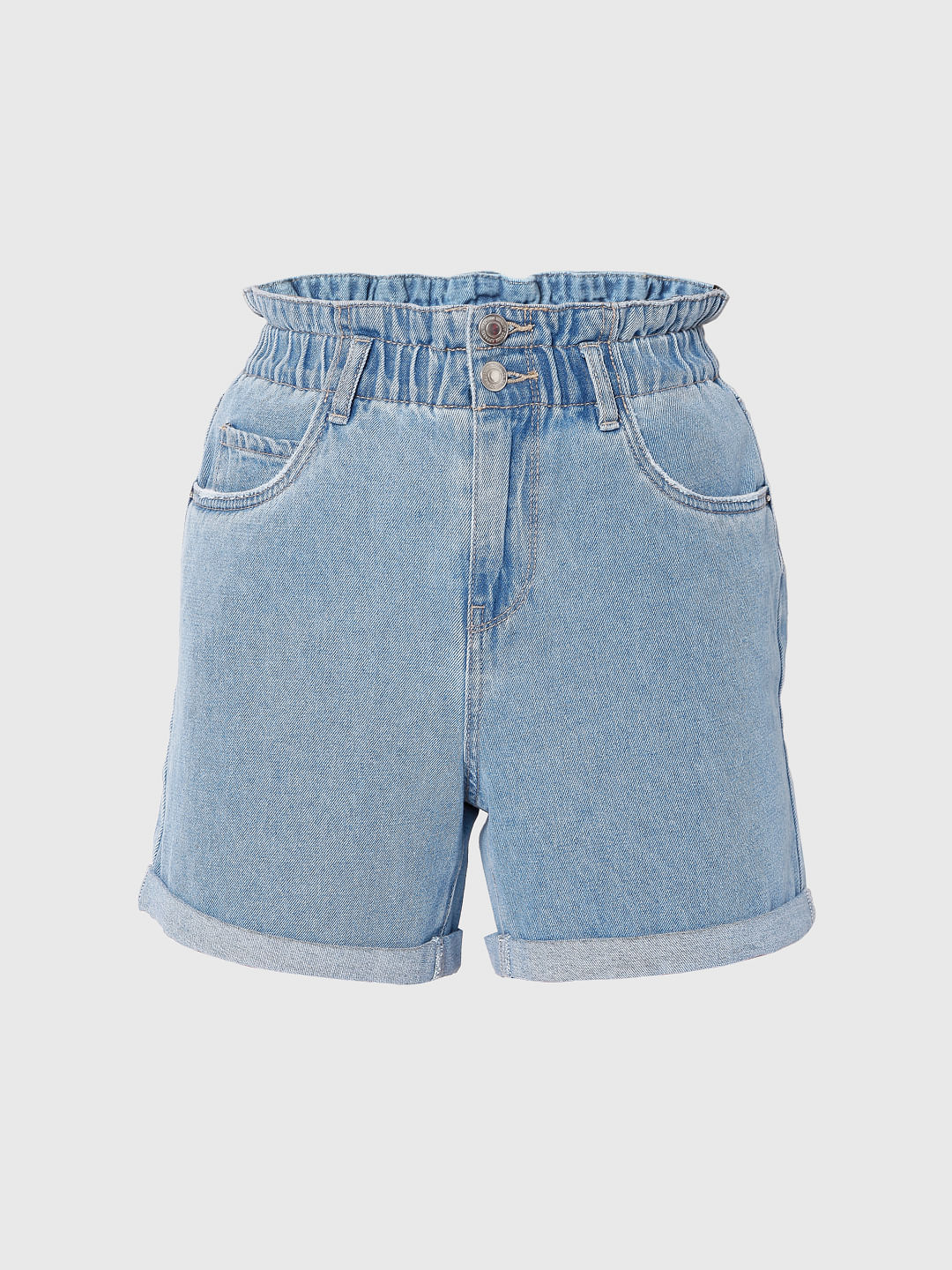 Blue High Rise Denim Shorts - Image 7