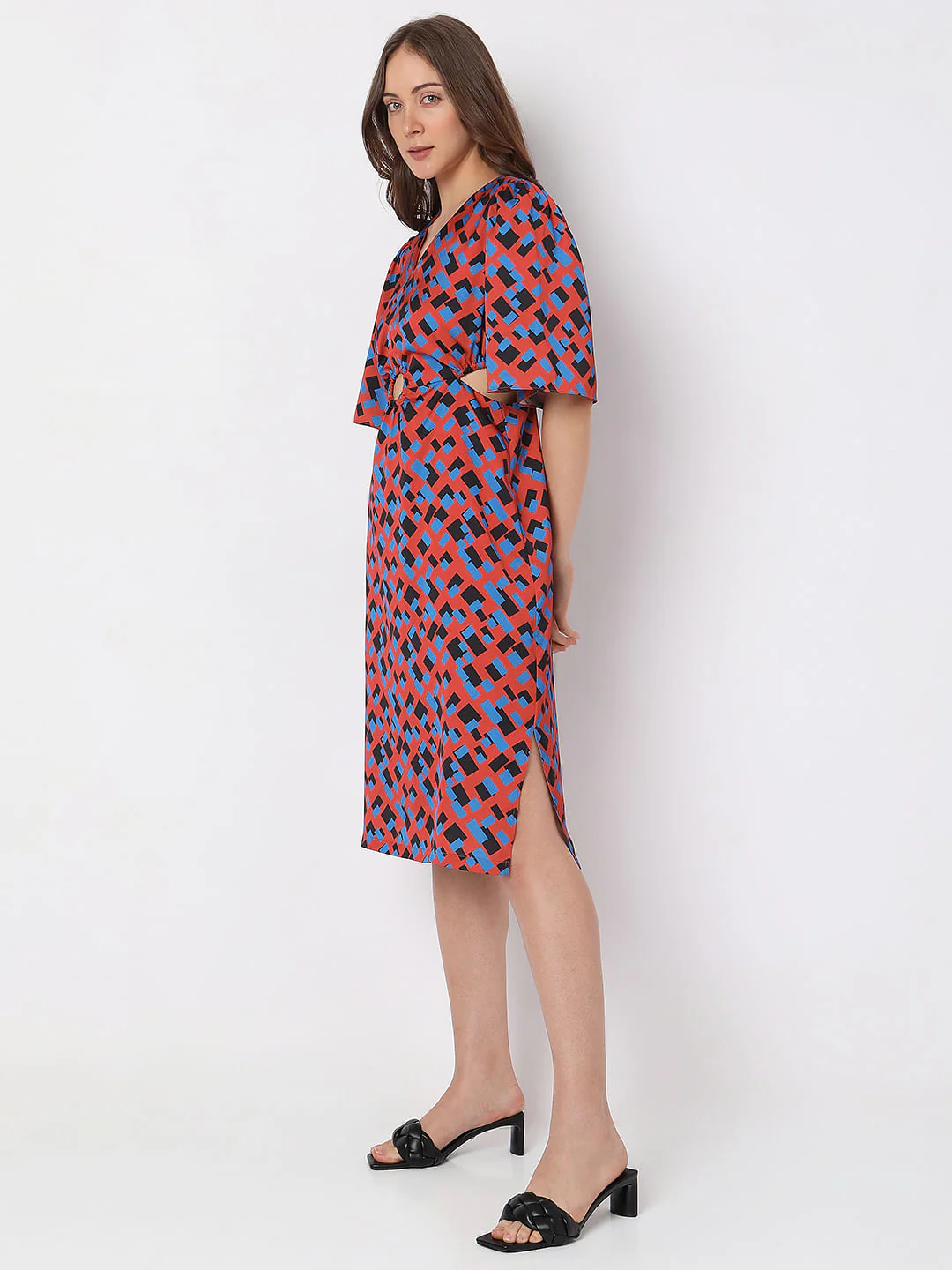 Brown Printed Cut-Out Midi Dress - Image 3
